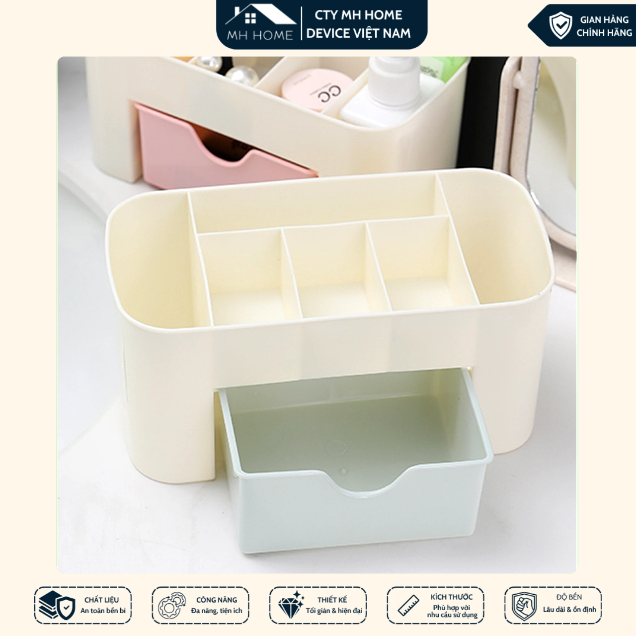 Kệ đựng mỹ phẩm nhỏ gọn tiện lợi - Kệ mỹ phẩm 1 tầng nhiều ngăn, Tiết kiệm không gian gọn gàng